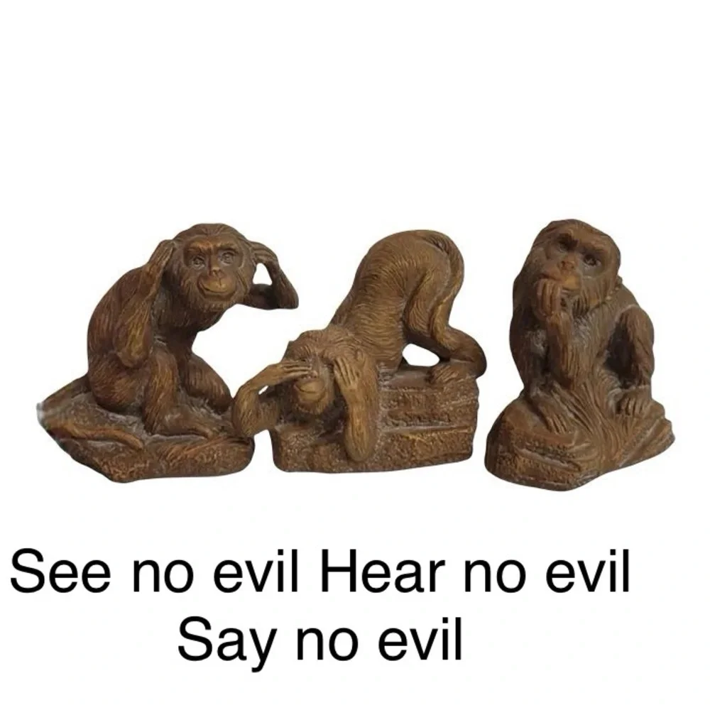 Whimsical See No Evil, Hear No Evil, Speak No Evil Monkey Room Statues